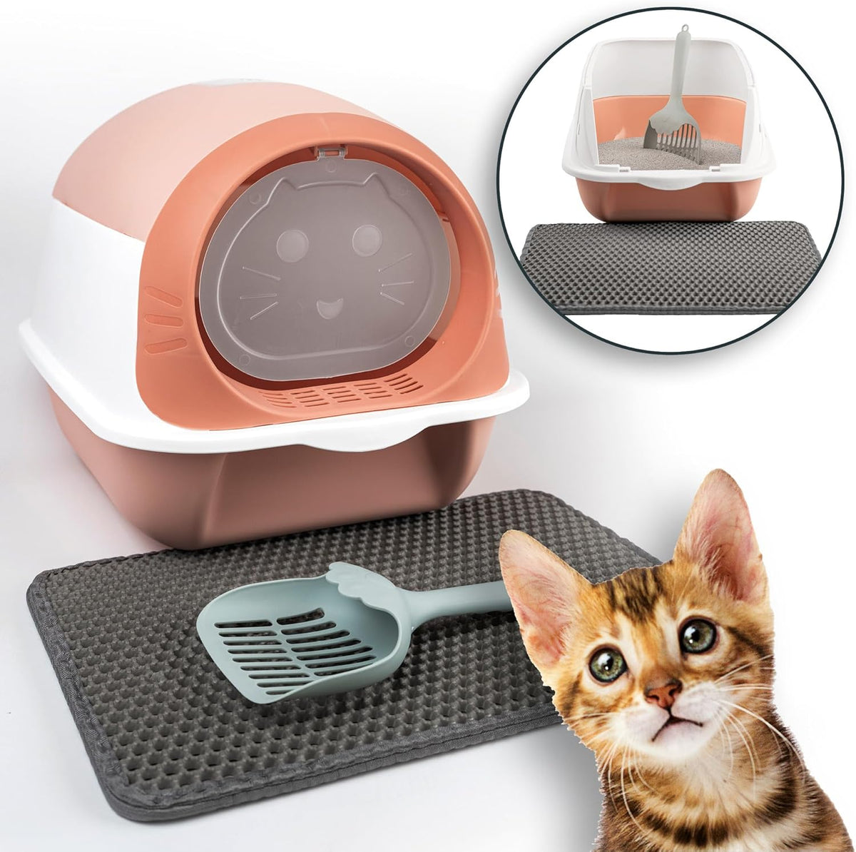 LITTER BOX PINK CLOSED FOR CAT TOILET FOR LITTER + SPATULA MAT 50x35CM