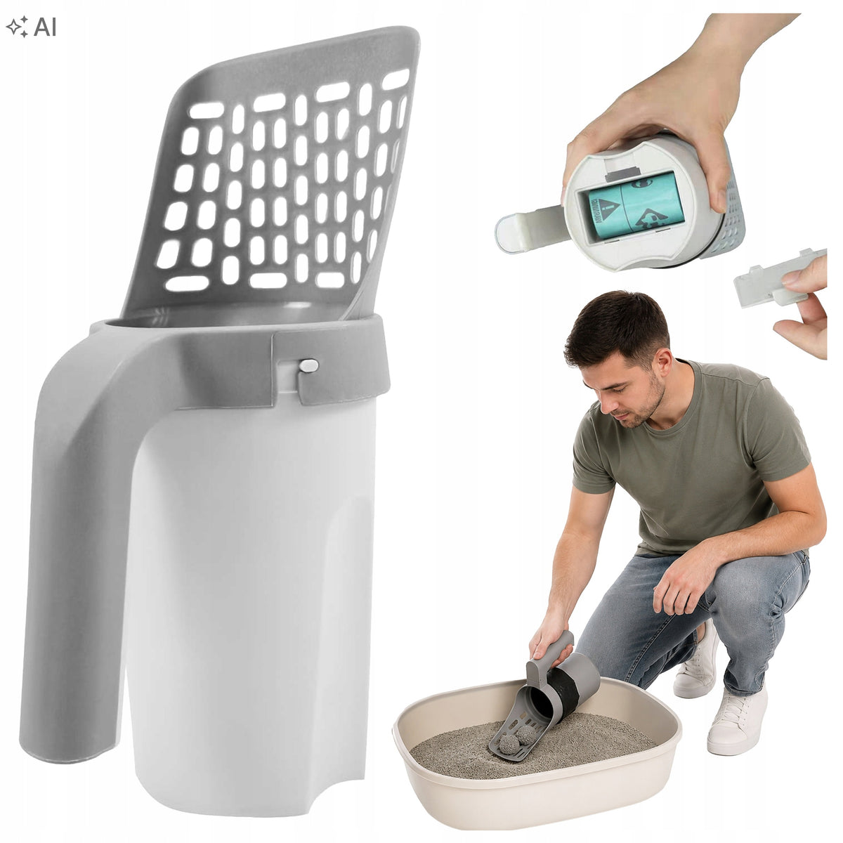 LITTER BOX SPATULA Sand Drawer Collector Dog and Cat Feces Grey