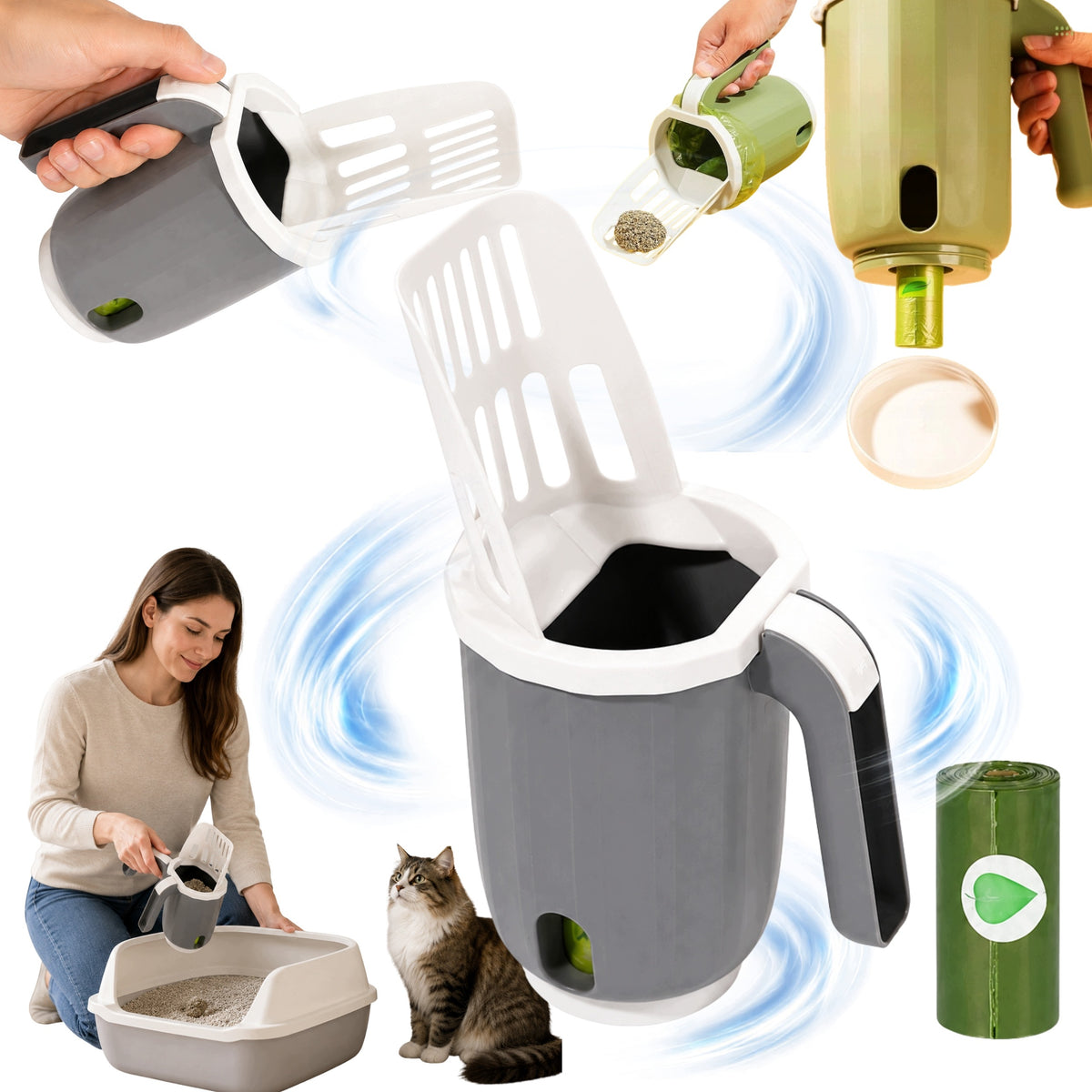LITTER BOX SPATULA WITH CONTAINER BAGS LITTER BAGS FOR CATS GREY 25 CM