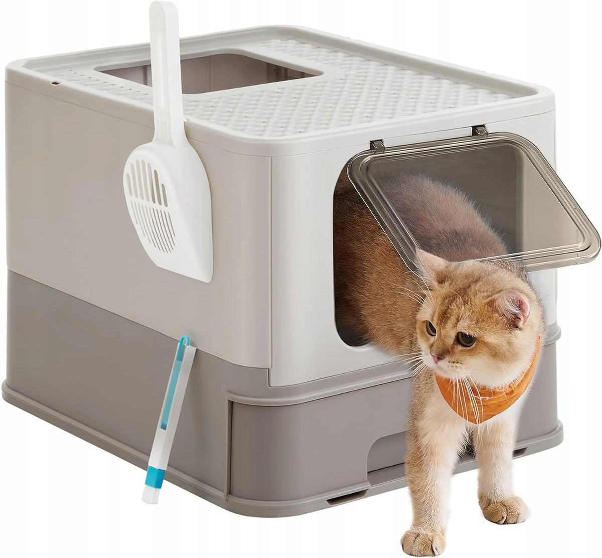 LITTER BOX WITH LID FOR CATS UP TO 15 KG OAT WARM GREY