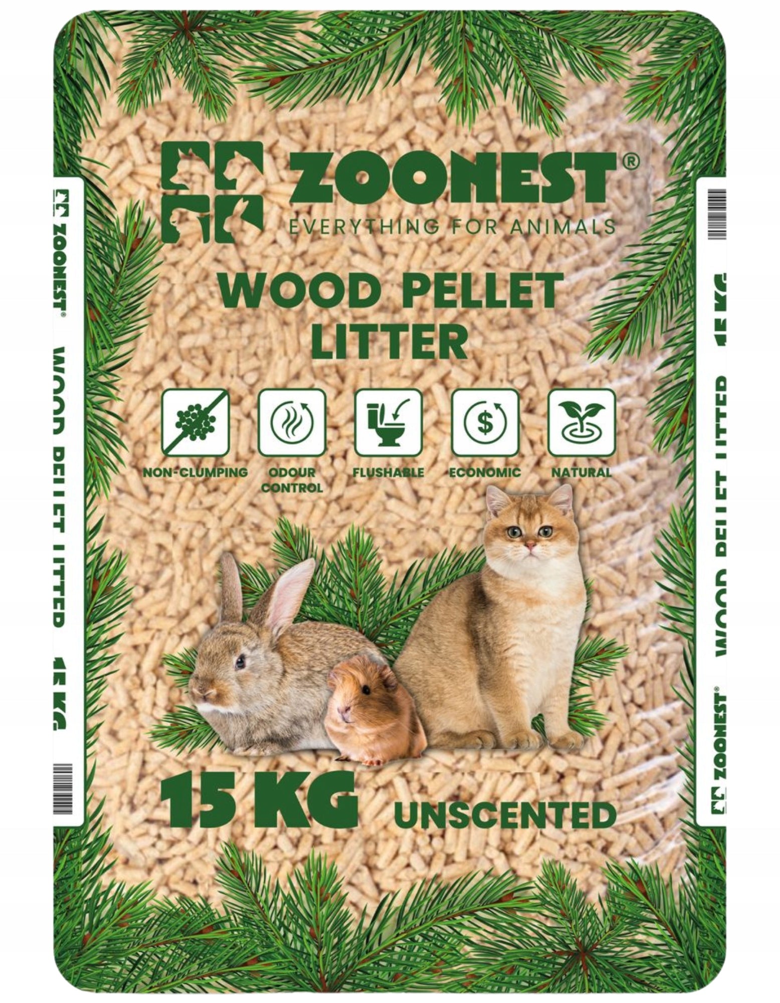 LITTER WOODEN PELLET FOR CAT RABBIT PIG ZOONEST 15KG LIGHT Volume 40 l