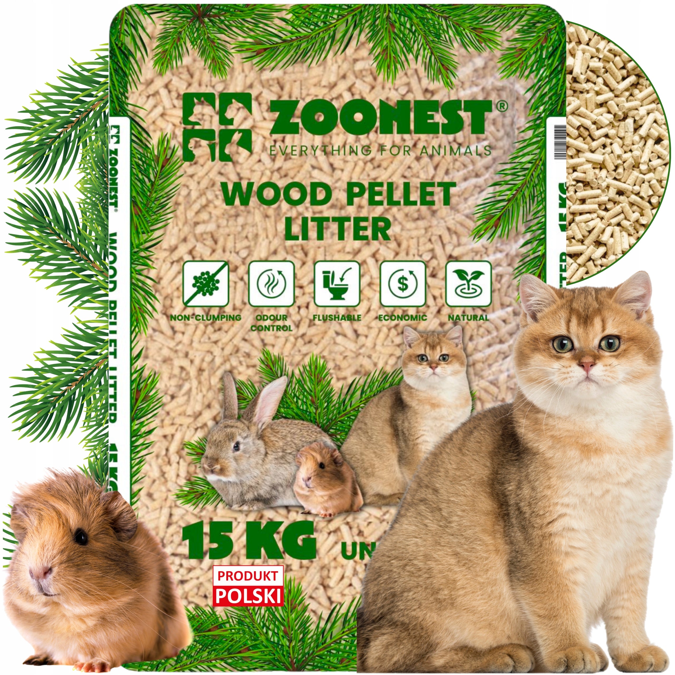 LITTER WOODEN PELLET FOR CAT RABBIT PIG ZOONEST 15KG LIGHT