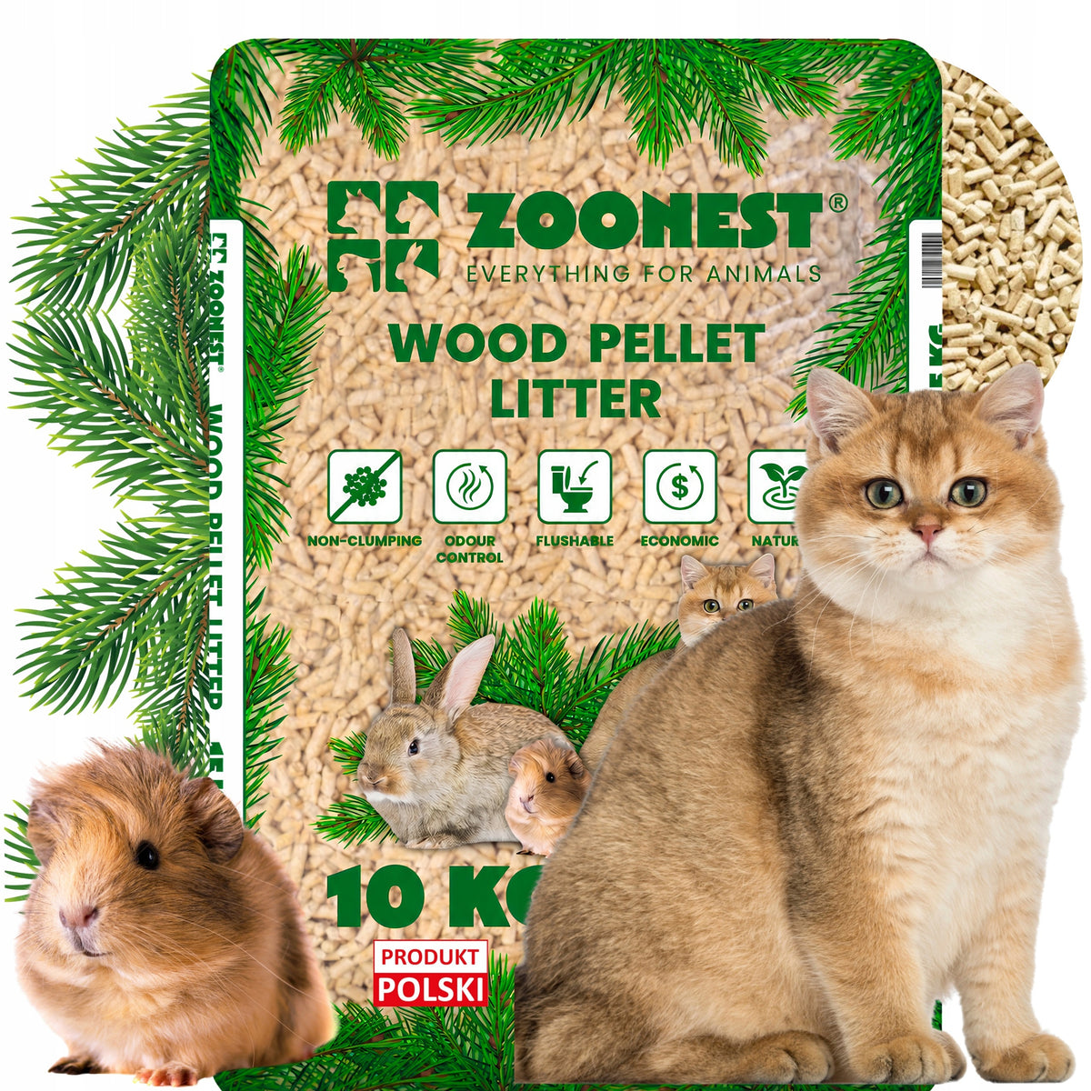 LITTER WOODEN PELLET FOR CAT RABBIT PIGS ZOONEST 10KG LIGHT