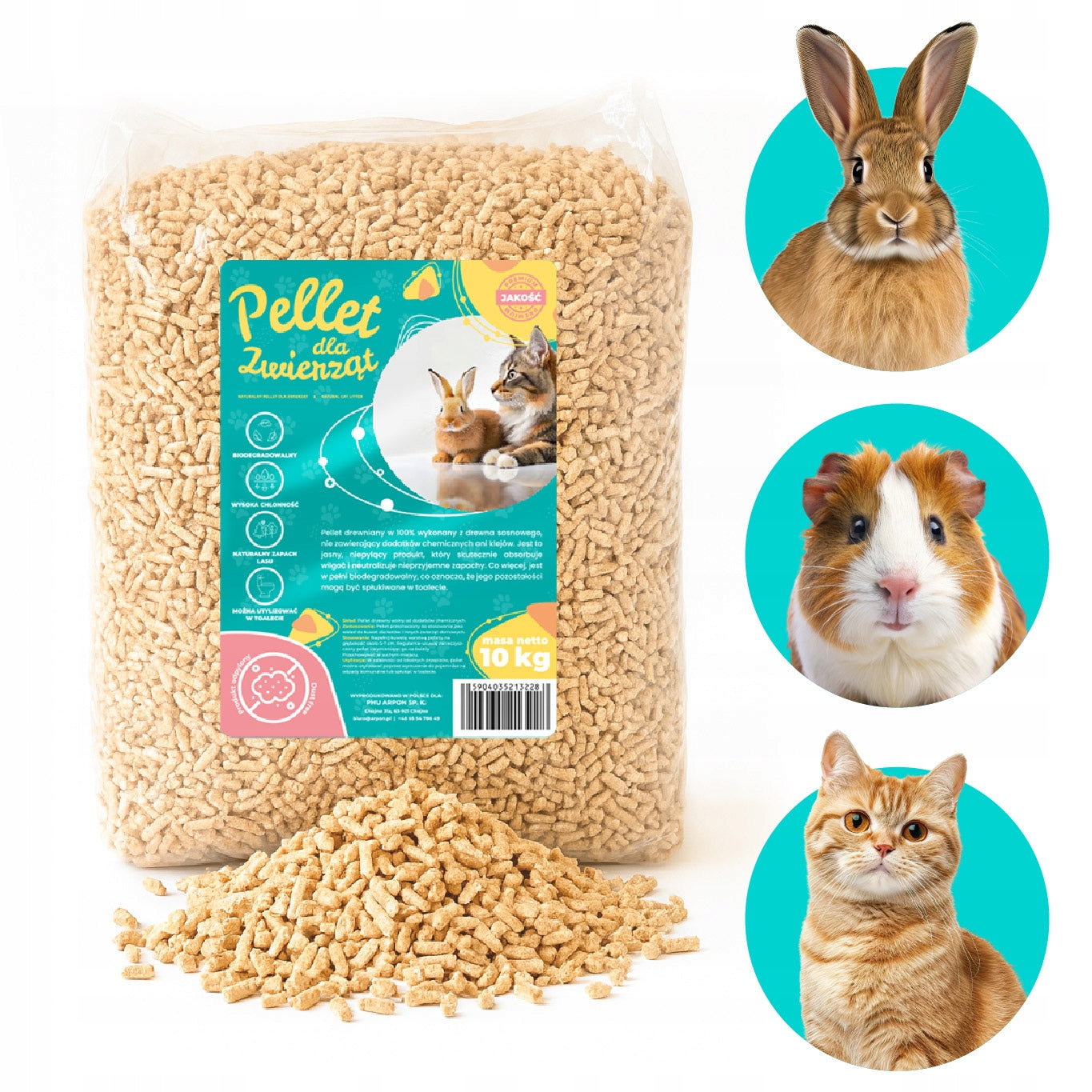 LITTER WOODEN PELLET LIGHT XXL FOR CAT, GUINEA, RABBIT, ANIMALS 20KG Product weight 20 kg