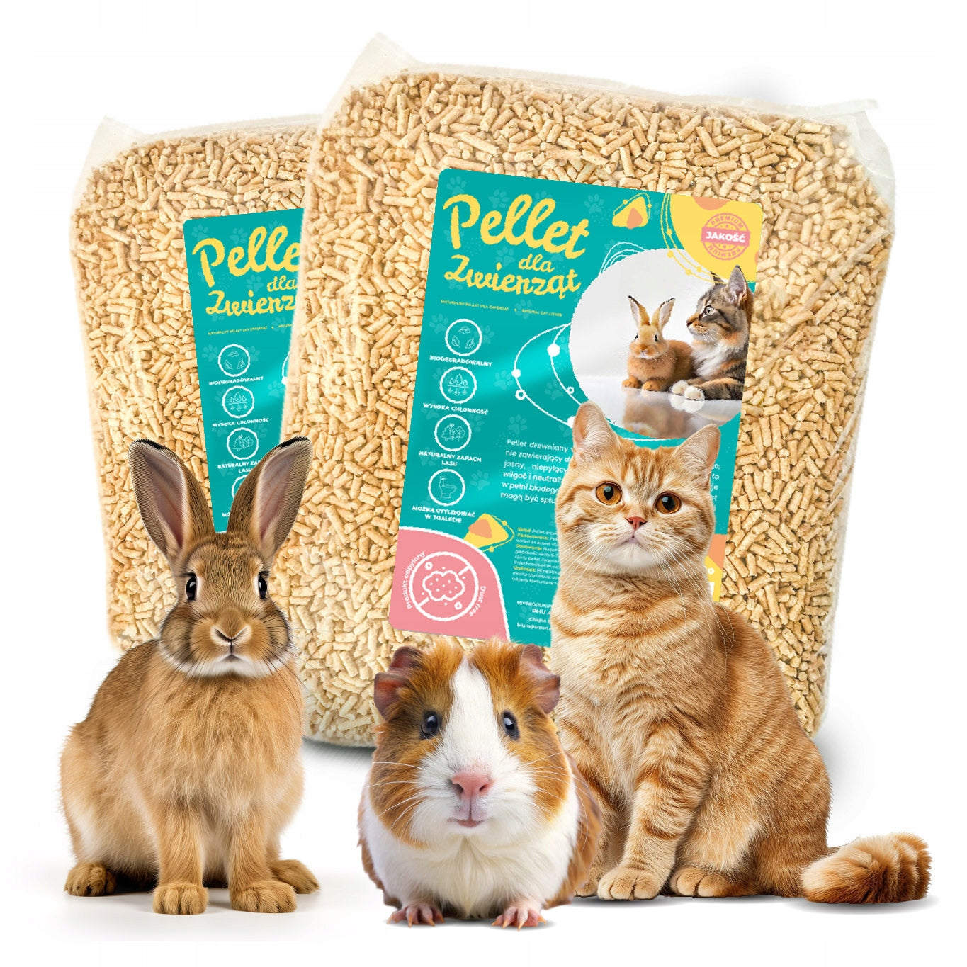 LITTER WOODEN PELLET LIGHT XXL FOR CAT, GUINEA, RABBIT, ANIMALS 20KG
