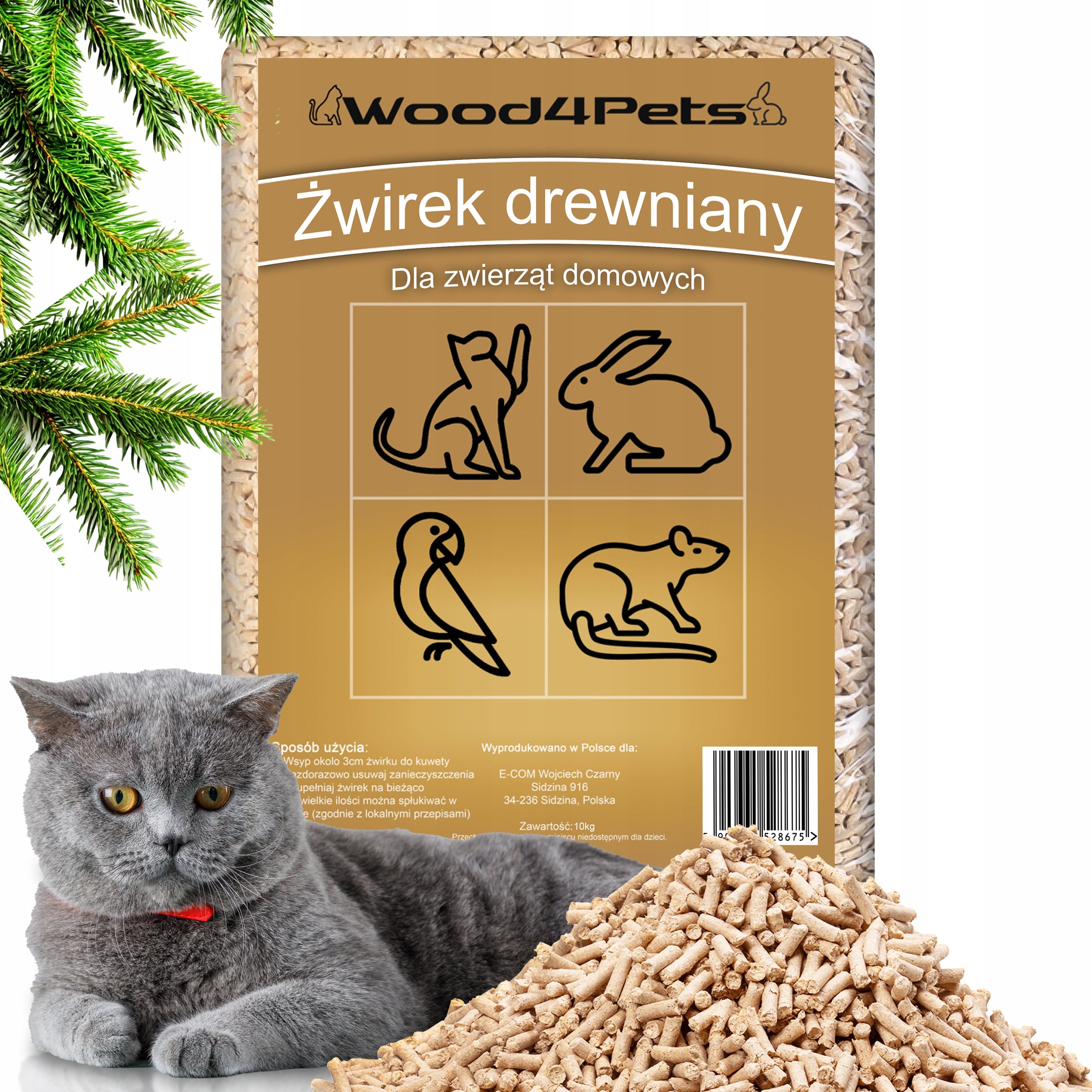 LITTER WOODEN PELLETS 10KG FOR CAT RABBIT PIGS NATURAL Manufacturer code żwirek drewniany 10kg