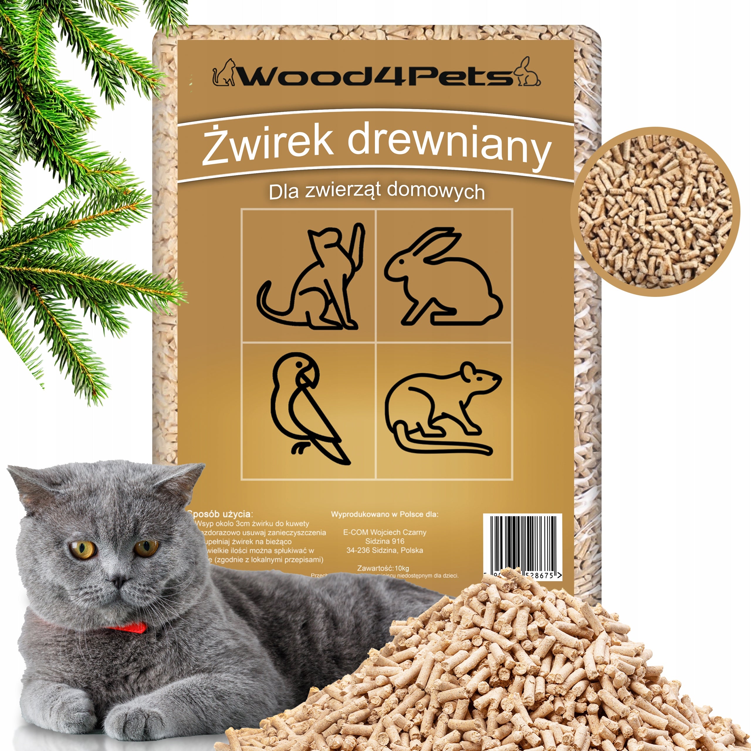 LITTER WOODEN PELLETS 10KG FOR CAT RABBIT PIGS NATURAL