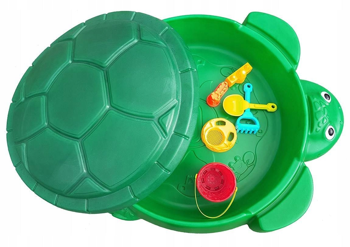LITTLE TIKES GARDEN SANDBOX TURTLE WITH LID FOLDING LARGE FOR GARDEN Length 110 cm