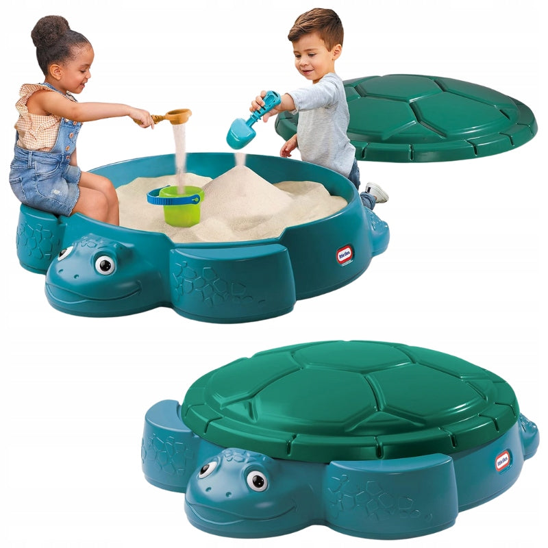LITTLE TIKES TURQUOISE GARDEN SANDBOX WITH TURTLE COVER 2 SEATS 1+