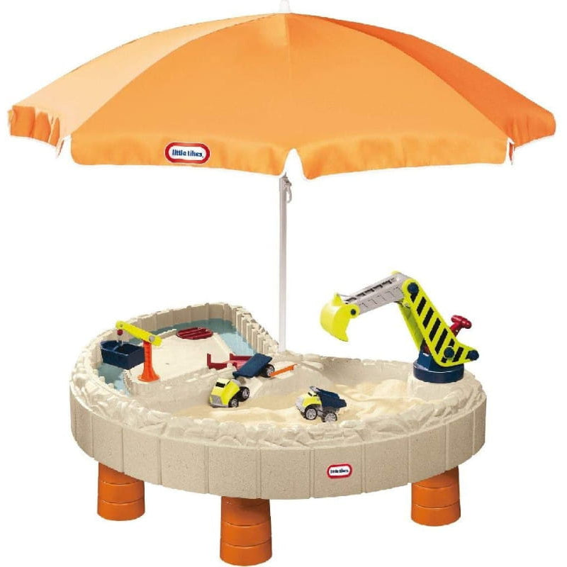 LITTLE TIKES WATER SANDBOX SQUARE TOYS CONSTRUCTION SITE EXCAVATOR CRANE UMBRELLA