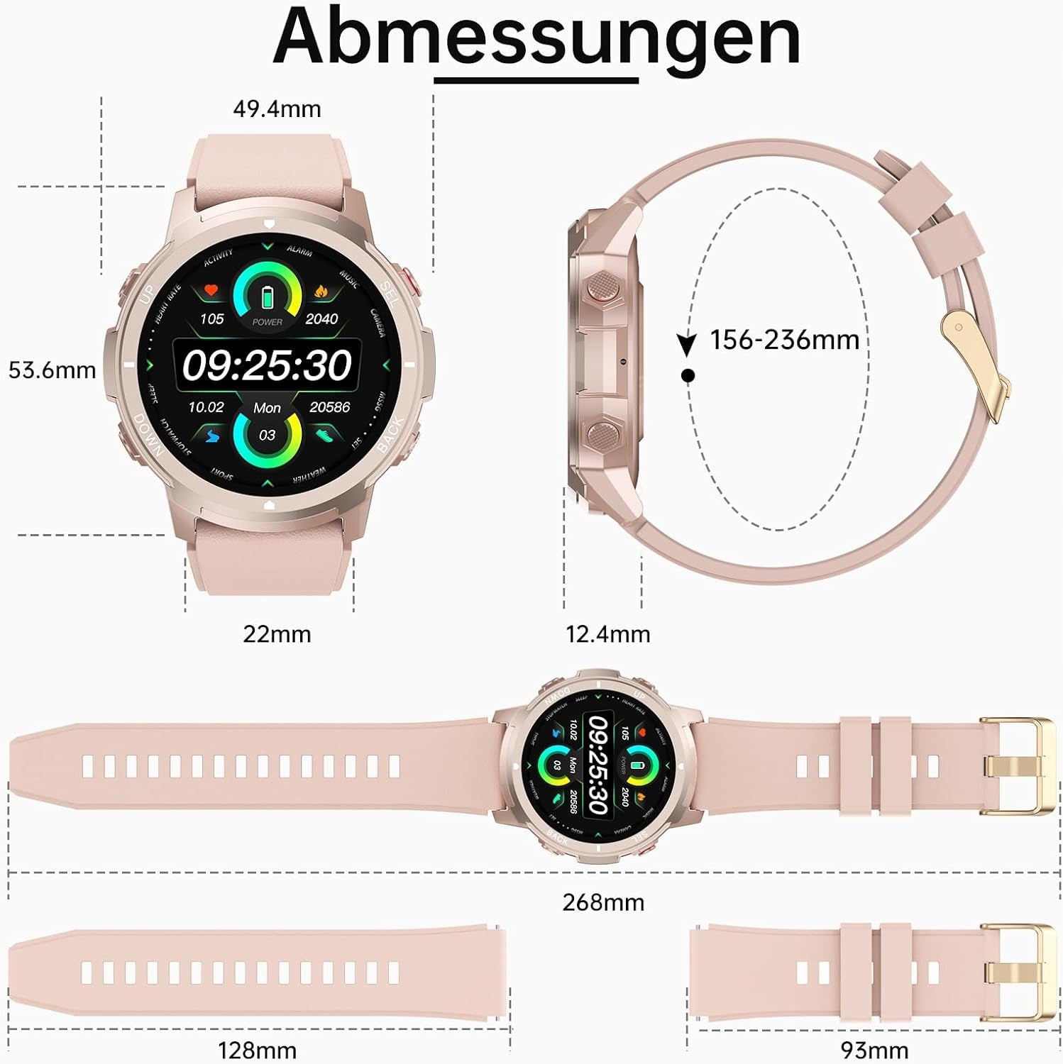 LLKBOHA Smartwatch 1,39 Inch IP68 Waterproof With Heart Rate, SpO2 Pink Packaging status original