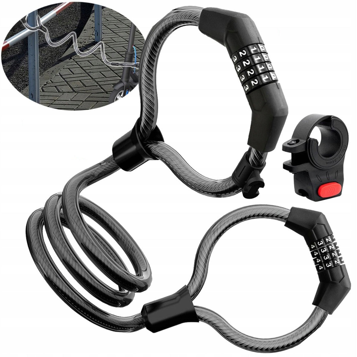 LOCK FOR ELECTRIC SCOOTER 12 MM COMBINATION LOCK 105 CM BLACK