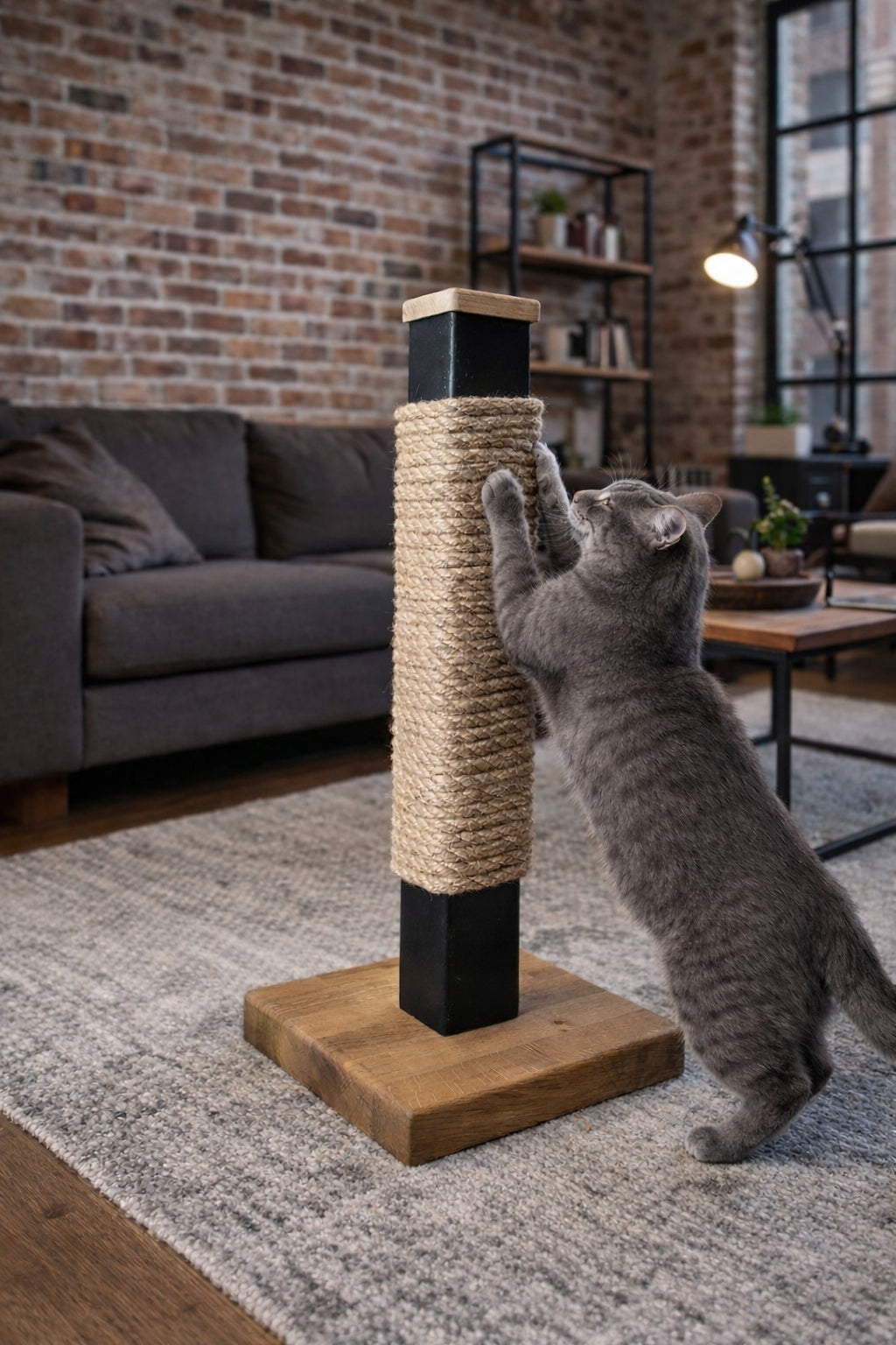LOF.CATS Durable loft style cat scratcher, wood metal sisal post Packaging status original
