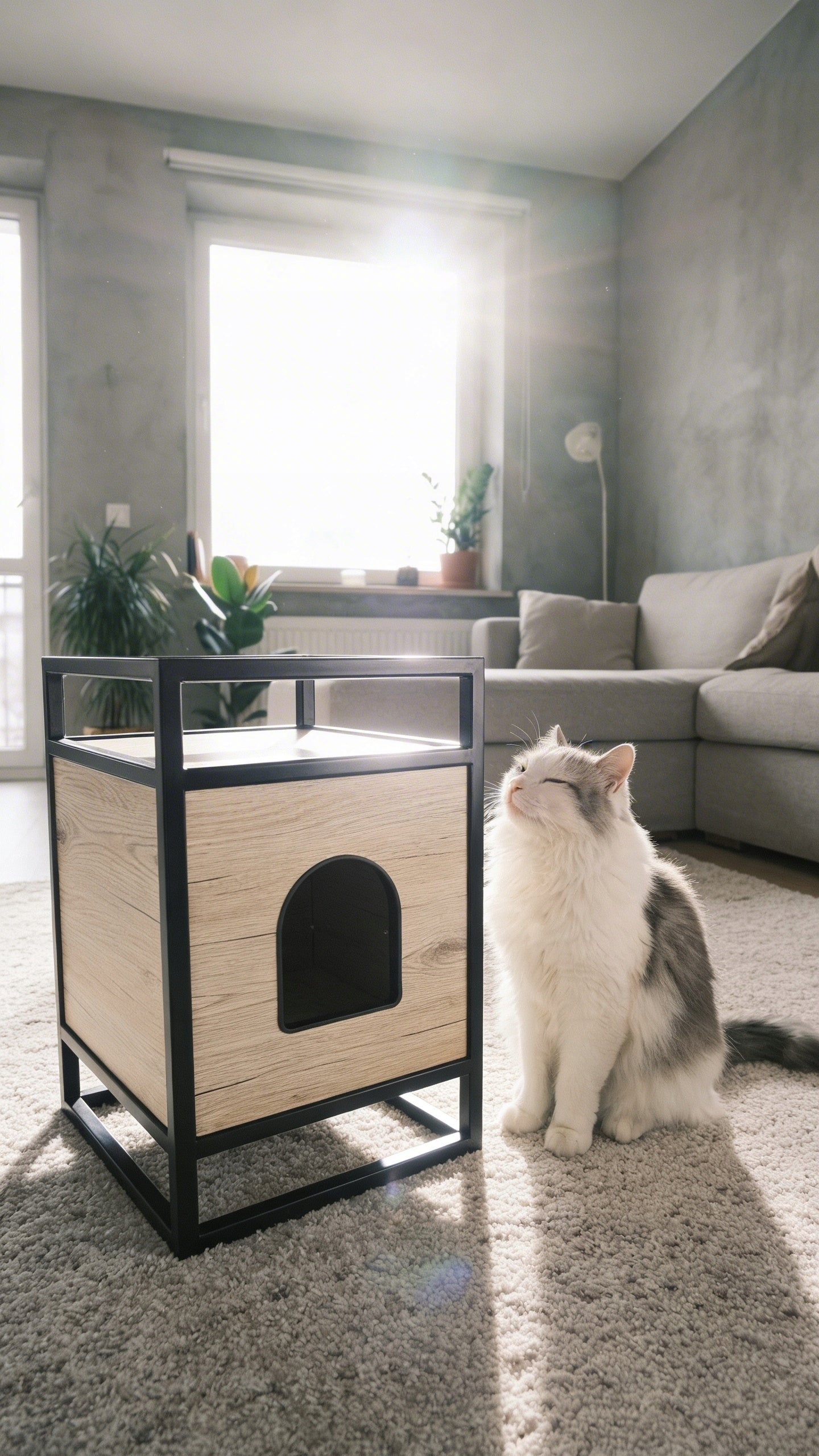 LOF.CATS Loft style cat house, modern bed wood metal Kind cat house