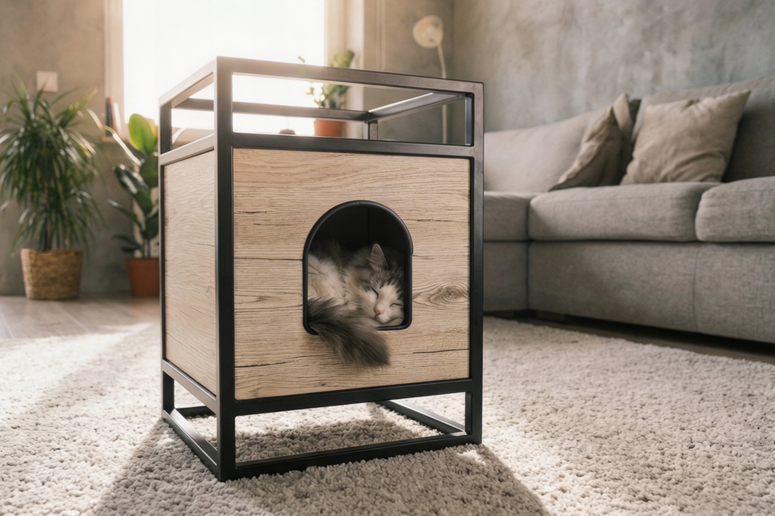 LOF.CATS Loft style cat house, modern bed wood metal