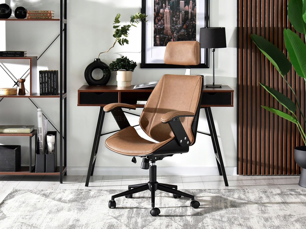 LOFT STYLE WOODEN ARMCHAIR FRANK BLACK WOOD SEAT BROWN LEATHER Manufacturer code 5907698677499