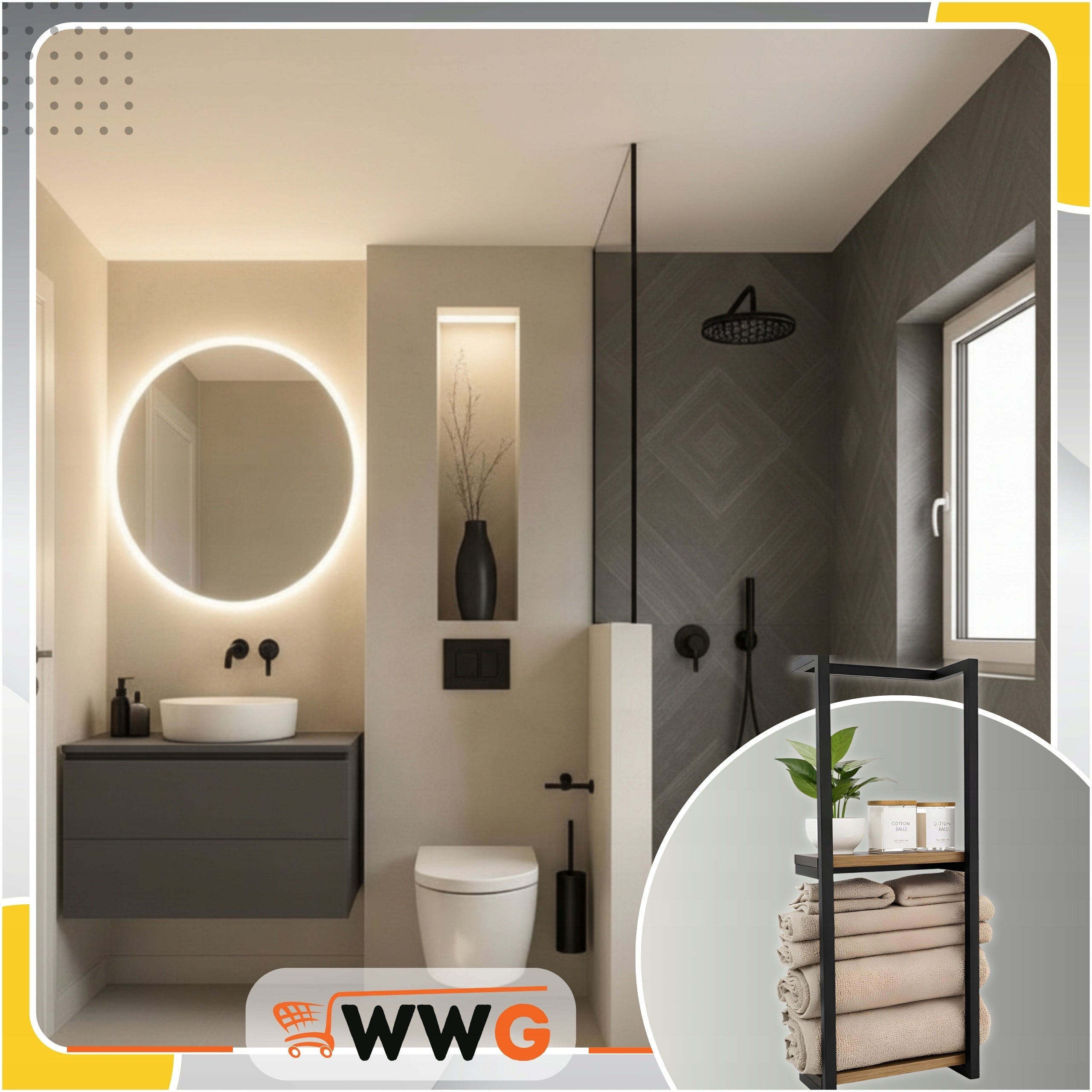 LOFT TOWEL SHELF FOR BATHROOM HANGING METAL CABINET HANGER 77CM WWG Brand WWG
