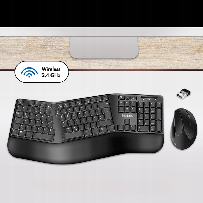 LOGILINK ERGONOMIC WIRELESS KEYBOARD AND MOUSE SET 2.4GHZ 1600DPI Manufacturer code ID0211