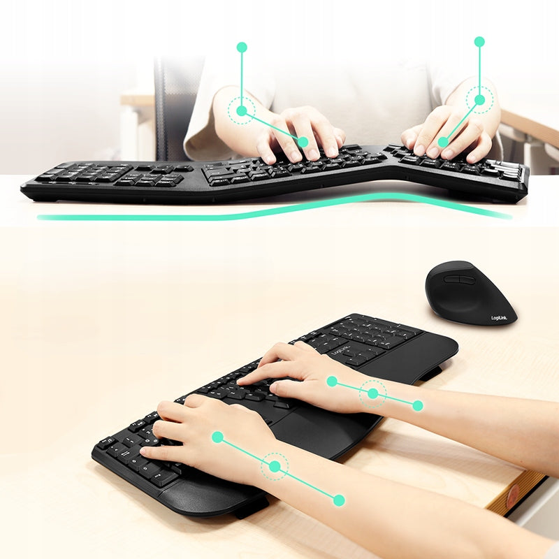 LOGILINK ERGONOMIC WIRELESS KEYBOARD AND MOUSE SET 2.4GHZ 1600DPI Packaging status original