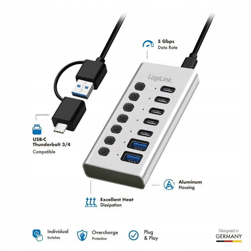 LOGILINK Hub 7xUSB-A/C with on/off switch Manufacturer code UA0447