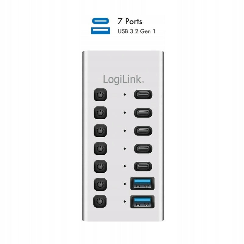 LOGILINK Hub 7xUSB-A/C with on/off switch