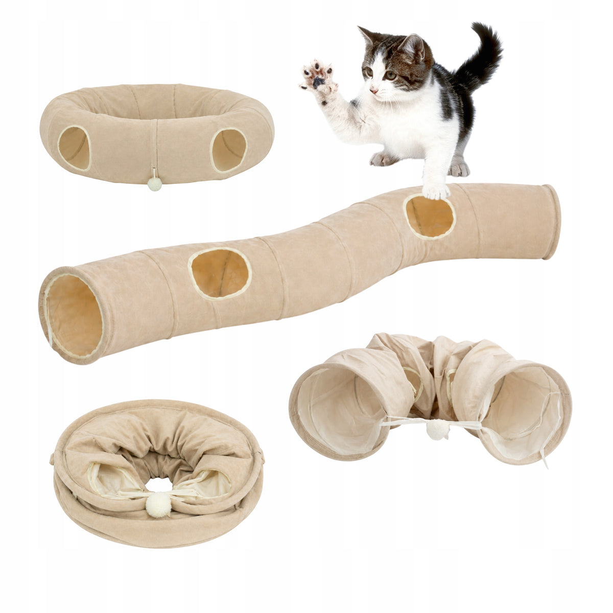 LONG CAT TUNNEL 120 cm rustling toy WITH BALL interactive cottage