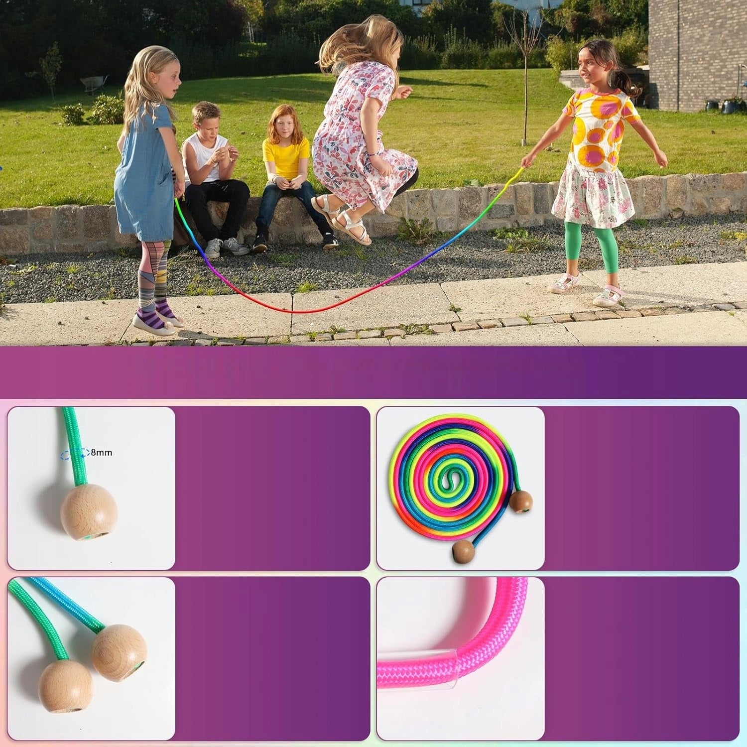 LONG JUMP ROPE FOR SEVERAL CHILDREN 5M RAINBOW OUTDOOR FUN Color multicolor