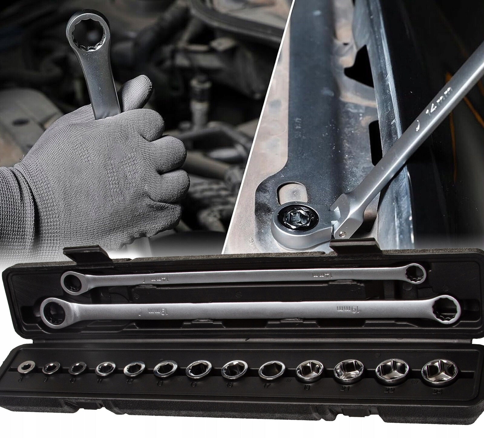 LONG THROUGH EYE WRENCHES WITH RATCHET SOCKET SET 8-24MM Brand Mar-Pol
