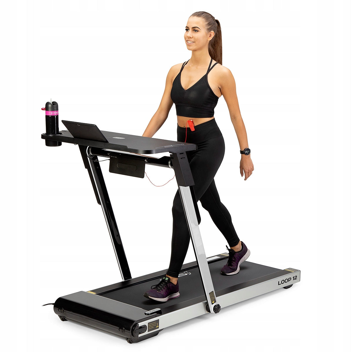 LOOP12 MULTI GRAY ELECTRIC TREADMILL WITH DESK HMS Additional features Bluetooth transport wheels place for water bottle place for mobile phone/tablet foldable display