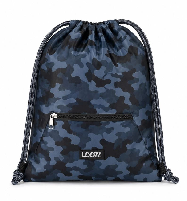 LOOZZ school bag for shoes – camo navy blue-black with zip pocket