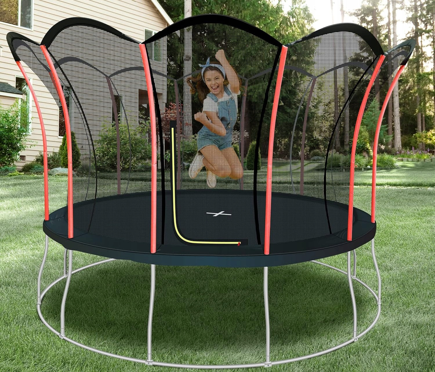 LOTUS 14FT 420cm Garden TRAMPOLINE with Batut Interior Protective Mesh Number of springs/ropes 84