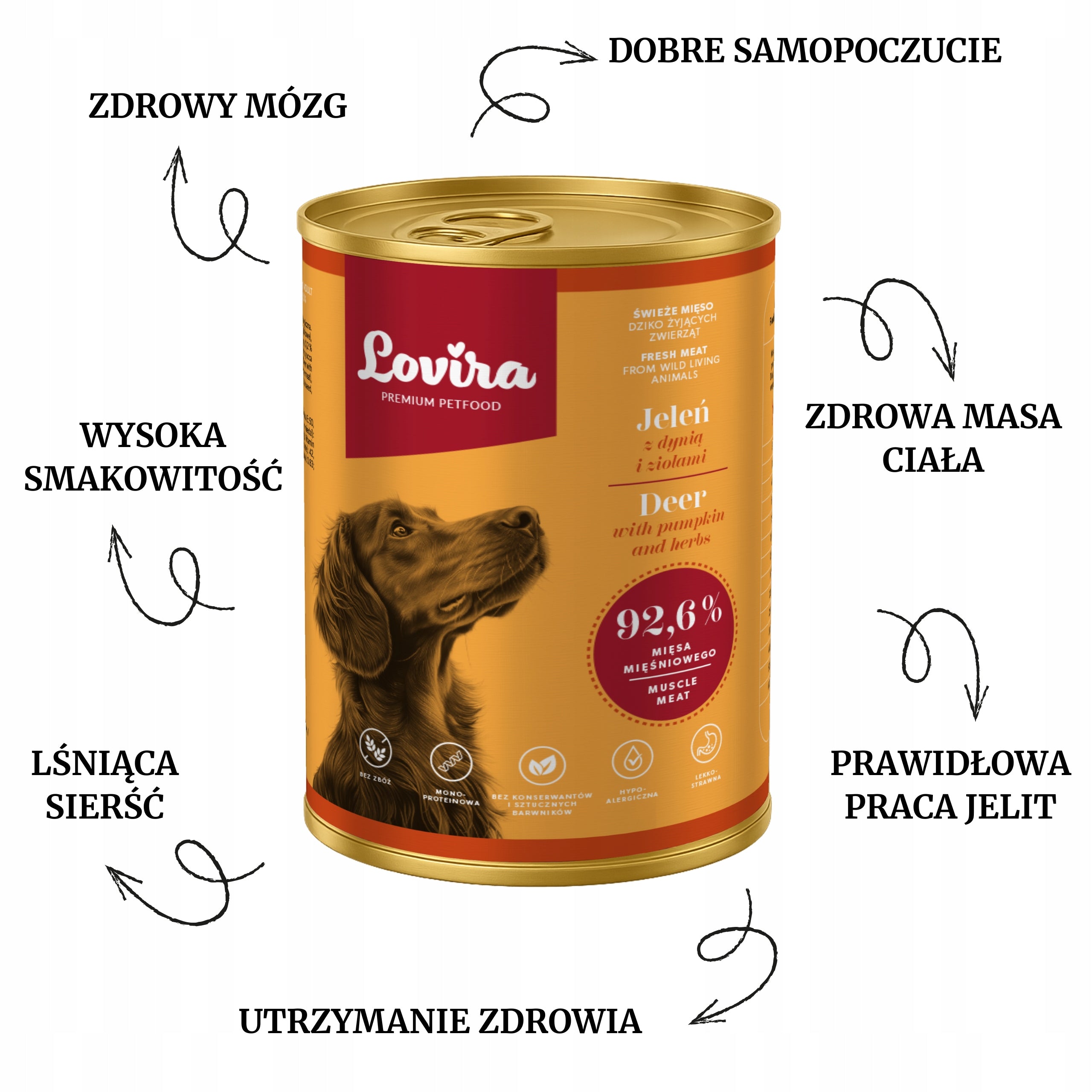 LOVIRA hypoallergenic wet dog food DEER 92,6 with pumpkin and herbs Packaging status original