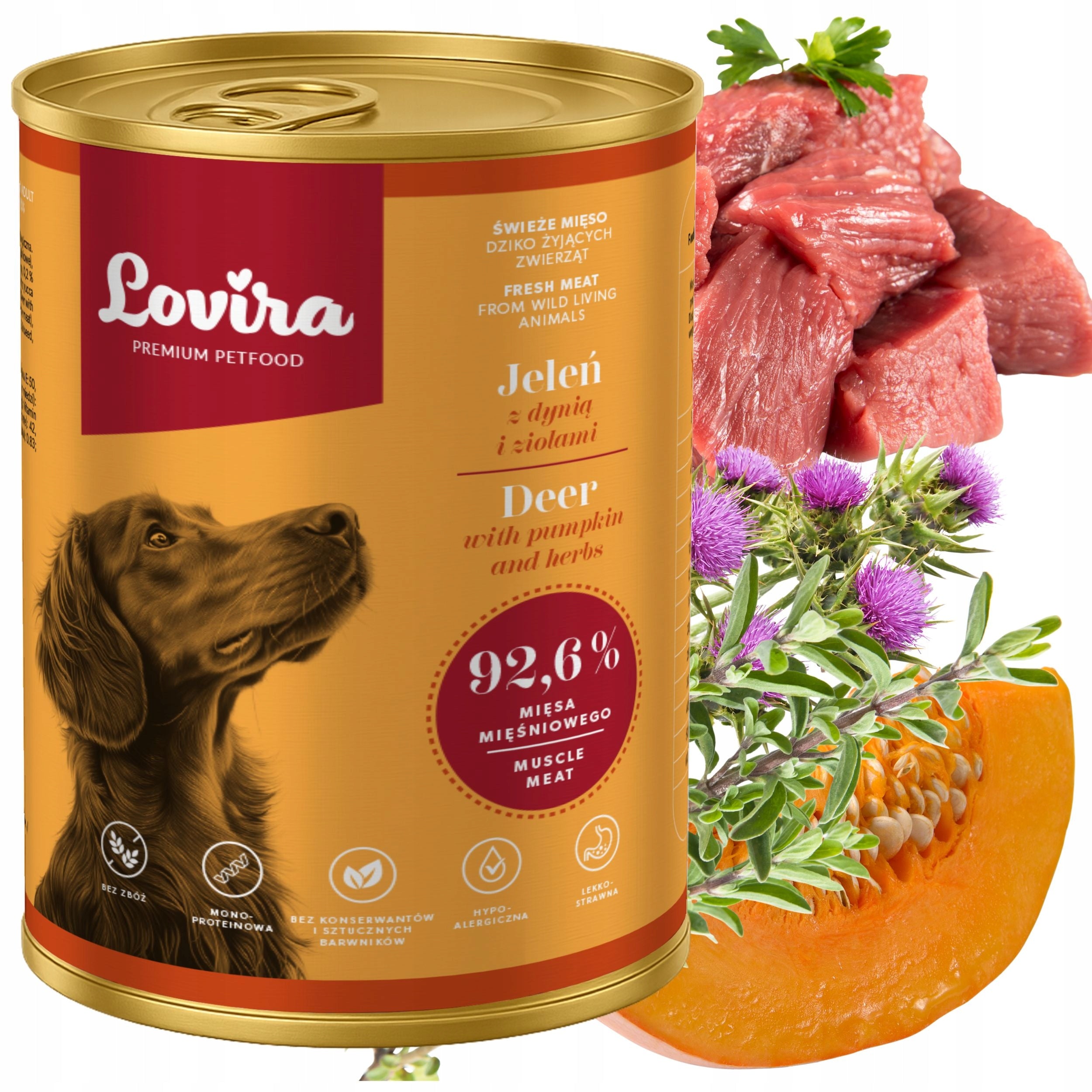 LOVIRA hypoallergenic wet dog food DEER 92,6 with pumpkin and herbs