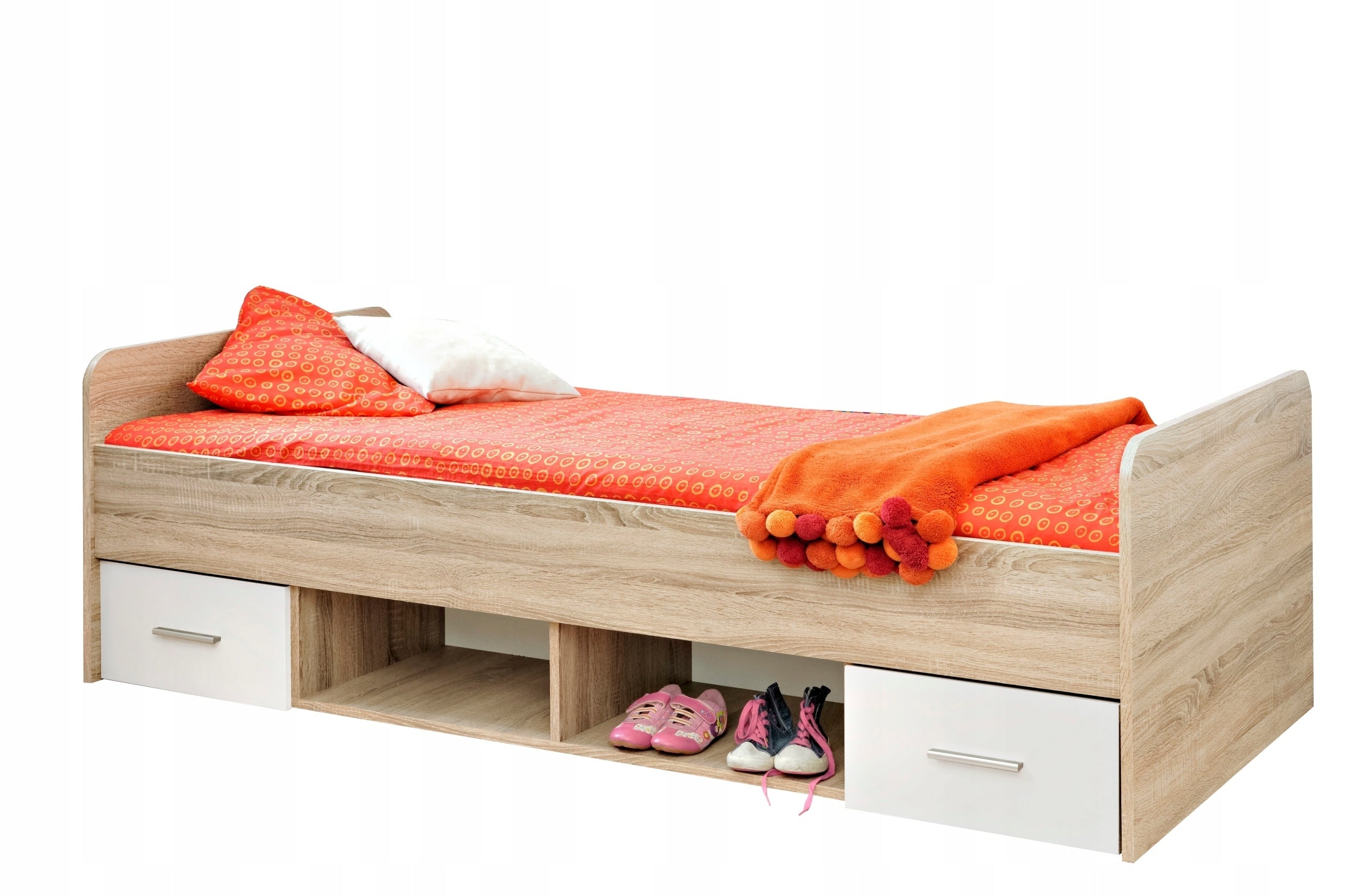 Bett Dino, 90x200 cm, weiß/eichenfarben 