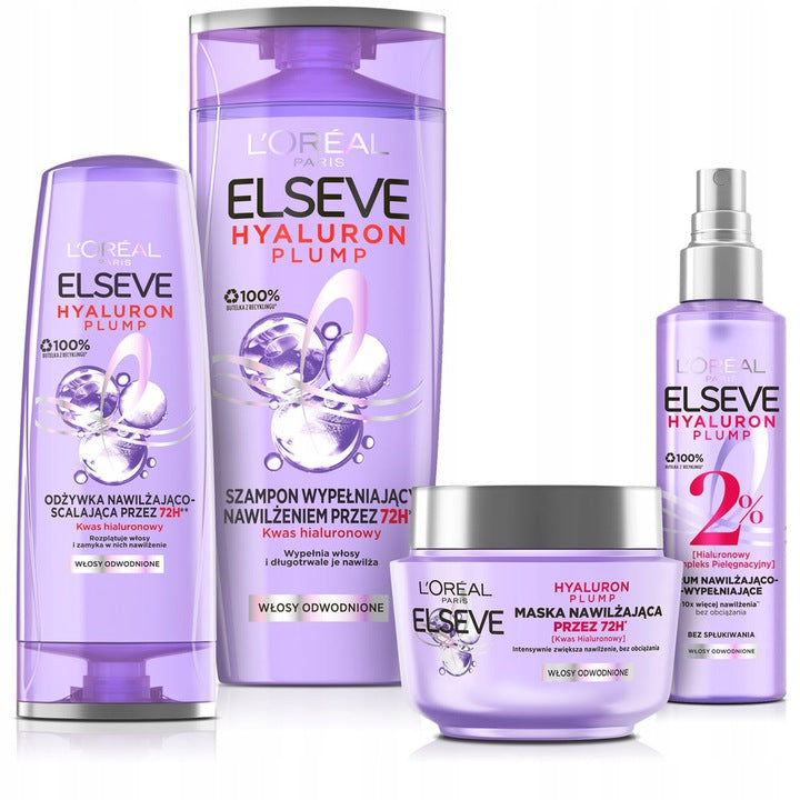 Geschenkset für Damen L'Oréal Paris Elseve Hyaluron Plump Elseve Hyaluron Plump Spülung, 200 ml + Shampoo, 250 ml + Haarserum, 150 ml. 
