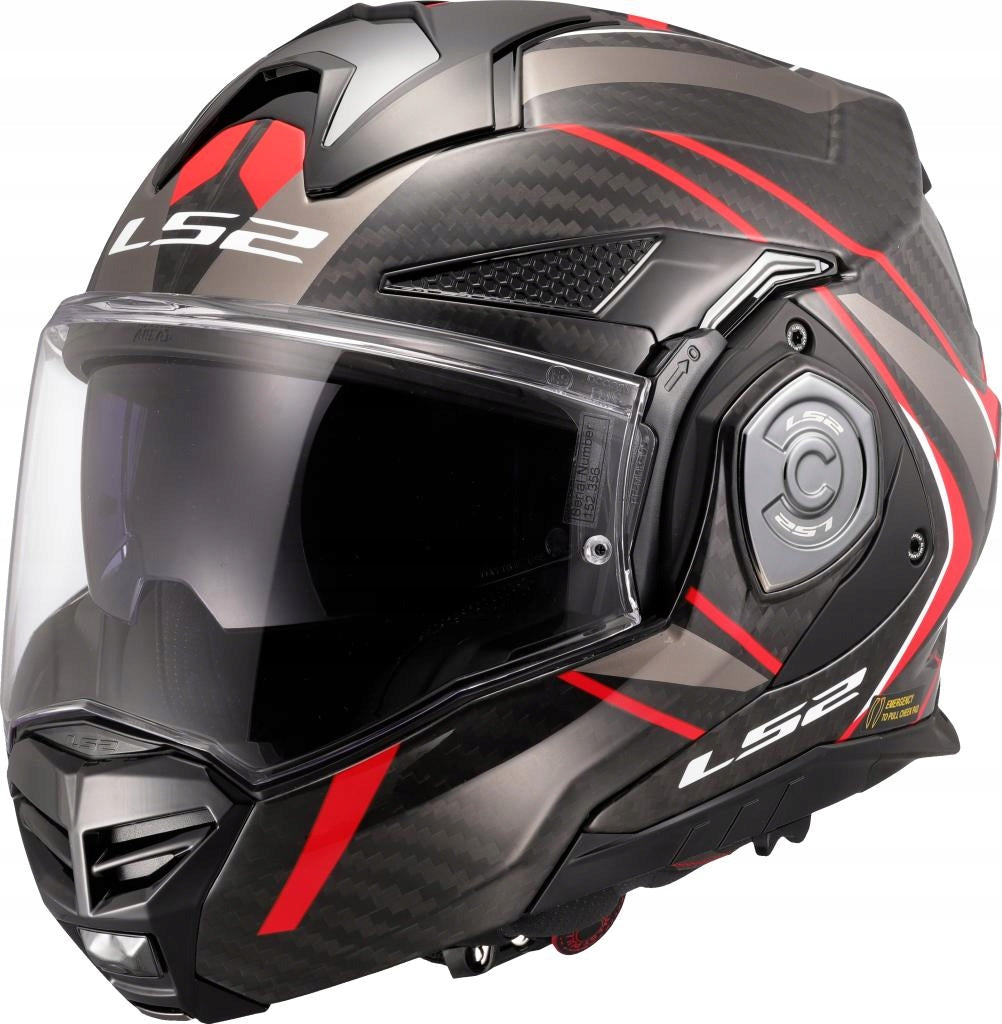LS2, ADVANT X CARBON FUTURE II Gloss Red Modular Motorcycle Helmet, L VIP