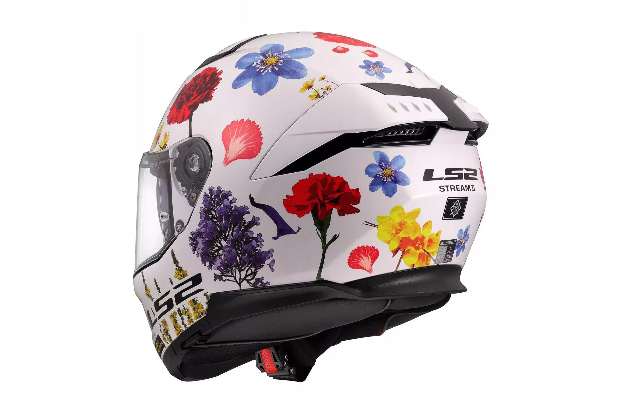 LS2 FF808 STREAM II FLOWERS WHITE INTEGRAL MOTORCYCLE HELMET Manufacturer's catalog number 168082602XS