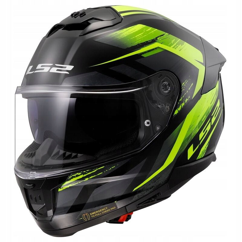 LS2 FF808 STREAM II FURY BLACK HI-VIS YELLOW integral sport helmet M Size M