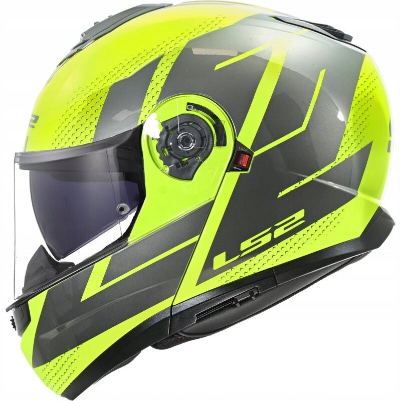 LS2 FF908 STROBE II CODE H-V YELLOW GREY jaw helmet with blend S