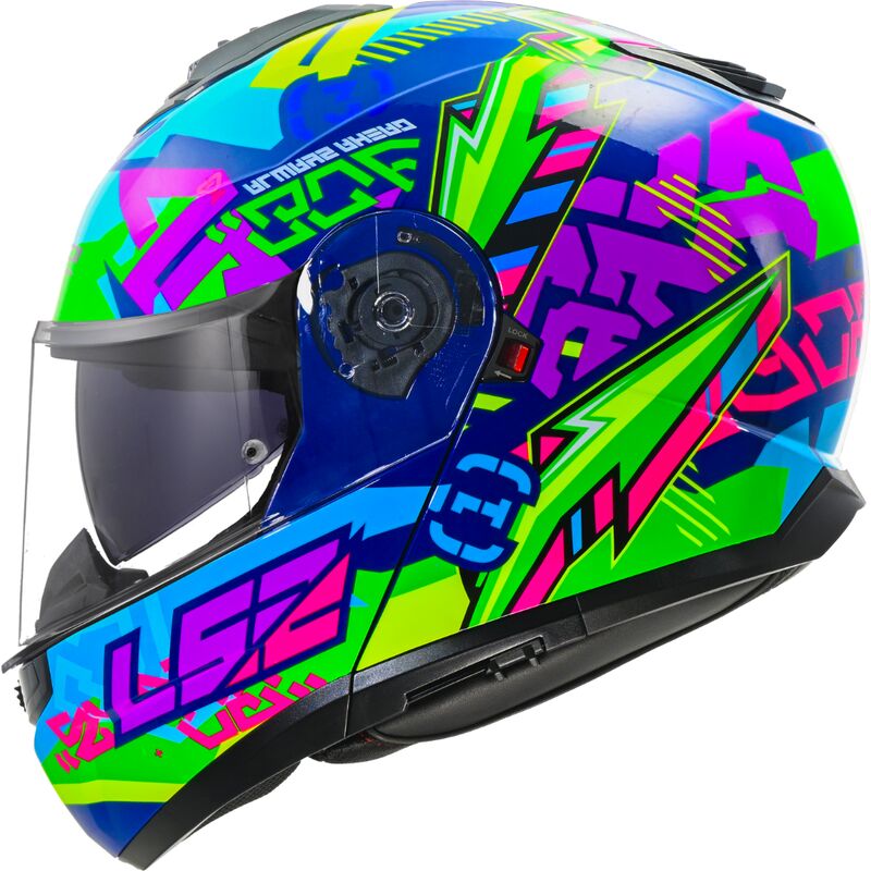 LS2 FF908 STROBE II SVENT BLUE GREEN MOTORCYCLE HELMET JAW BLENDA L Size L