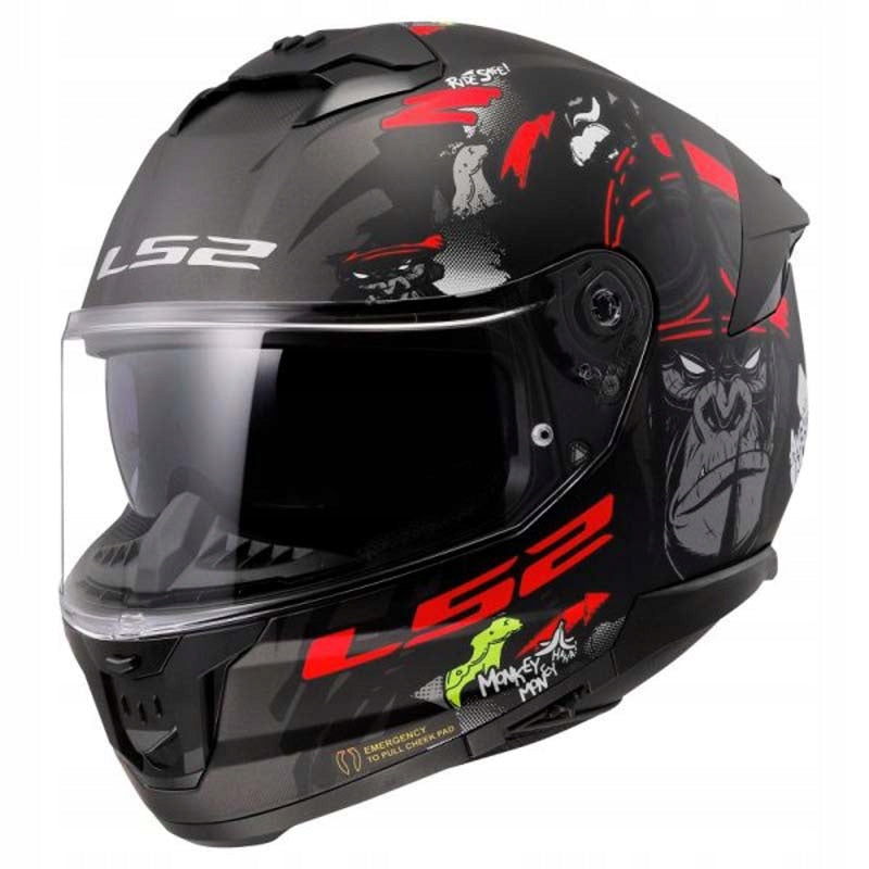 LS2 INTEGRAL HELMET FF808 STREAM II ANGRY MONKEY BLACK RED GREY L Size L