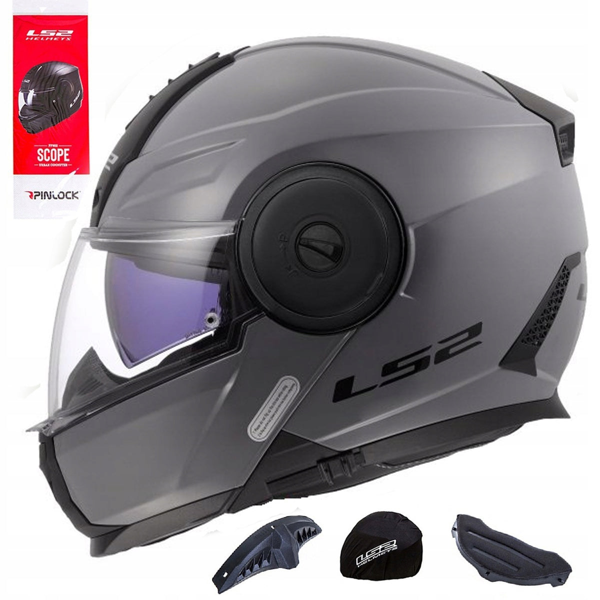 LS2 JAW MOTORCYCLE HELMET + PINLOCK FF902 SCOPE II NARDO GREY 3XL