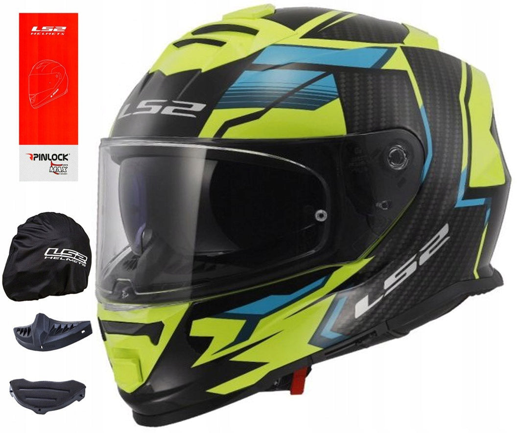 LS2 MOTORCYCLE HELMET INTEGRAL FF800 STORM II TRACKER BLK YEL PINLOCK L
