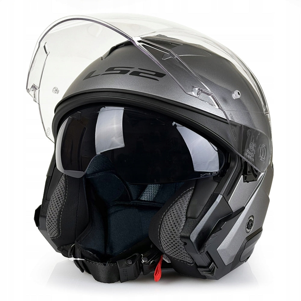 LS2 MOTORCYCLE HELMET OPEN WITH GLASS OF618 VERSO II SOLID MAT TITANIUM S