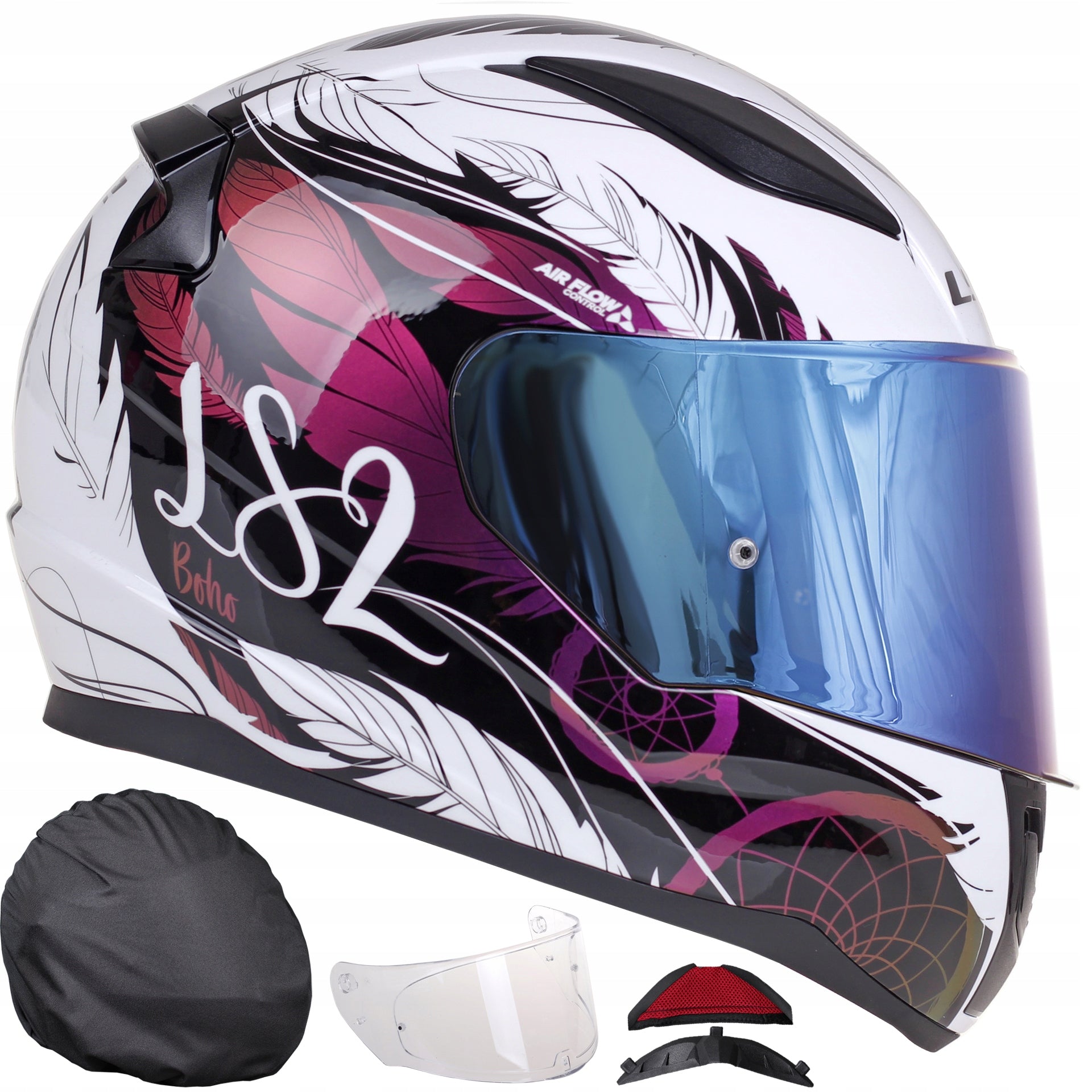 LS2 Motorcycle helmet Rapid Boho Xs white-black-pink full