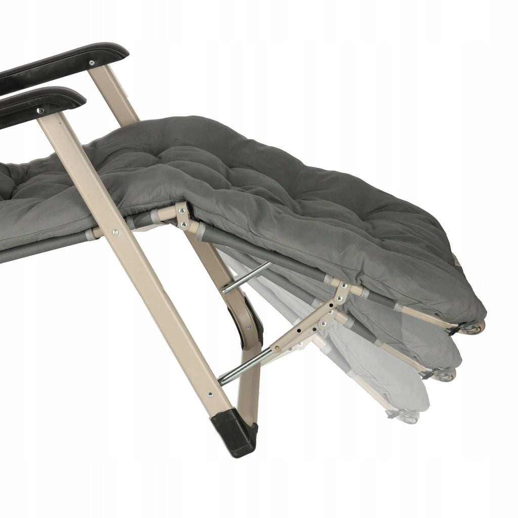 LUARO Garden Sun Lounger Hiking Folding Chair with Cushion Grey Color gray