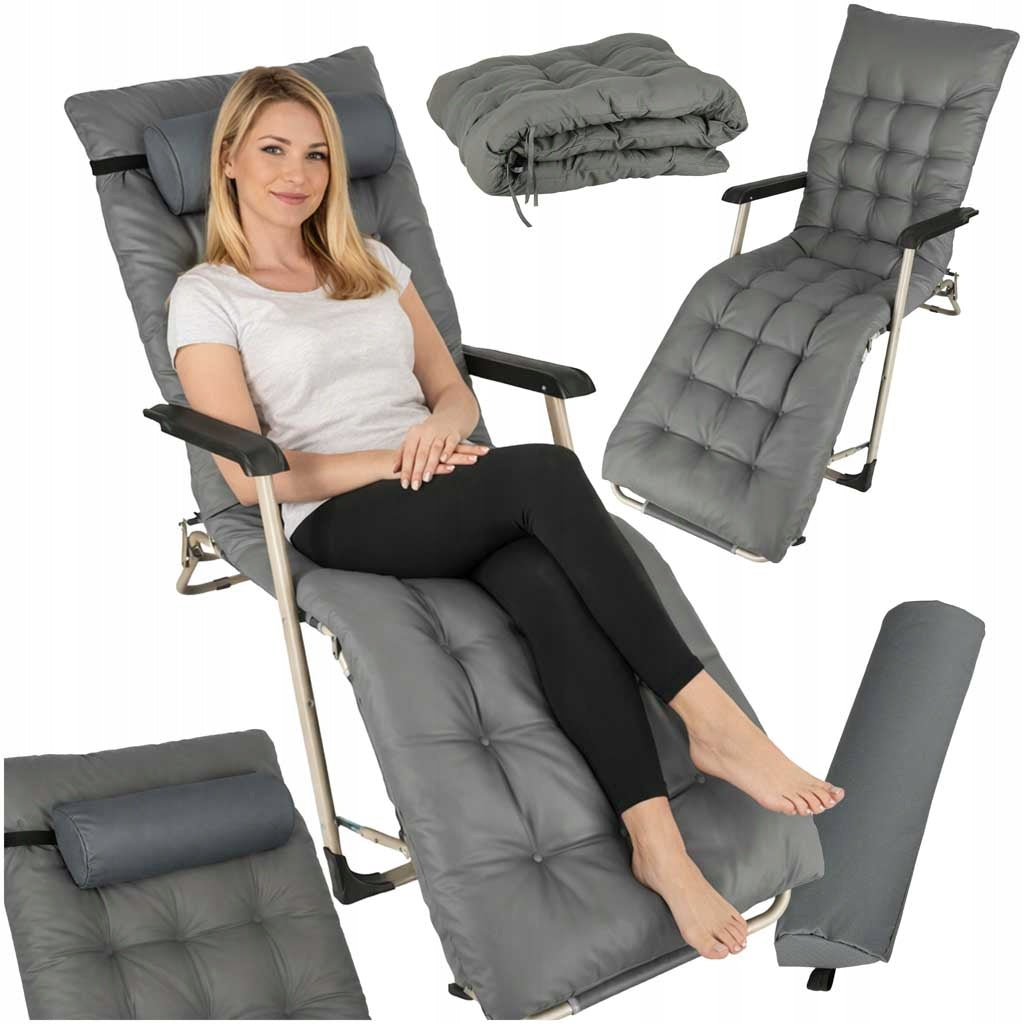 LUARO Garden Sun Lounger Hiking Folding Chair with Cushion Grey Frame material metal