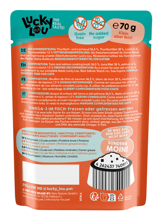 LUCKY LOU EXTRAFOOD CAT FOOD DELICACY TUNA SALMON IN SAUCE 70g Brand Lucky Lou