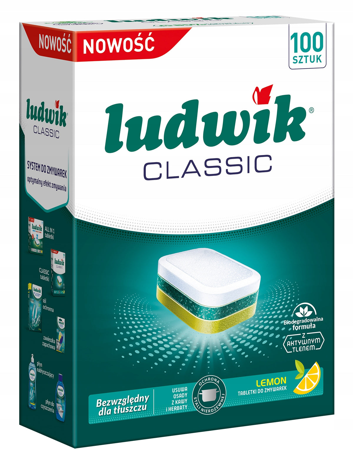LUDWIK Classic Lemon Dishwasher Tablets 100pcs Active Oxy Power Brand Ludwik