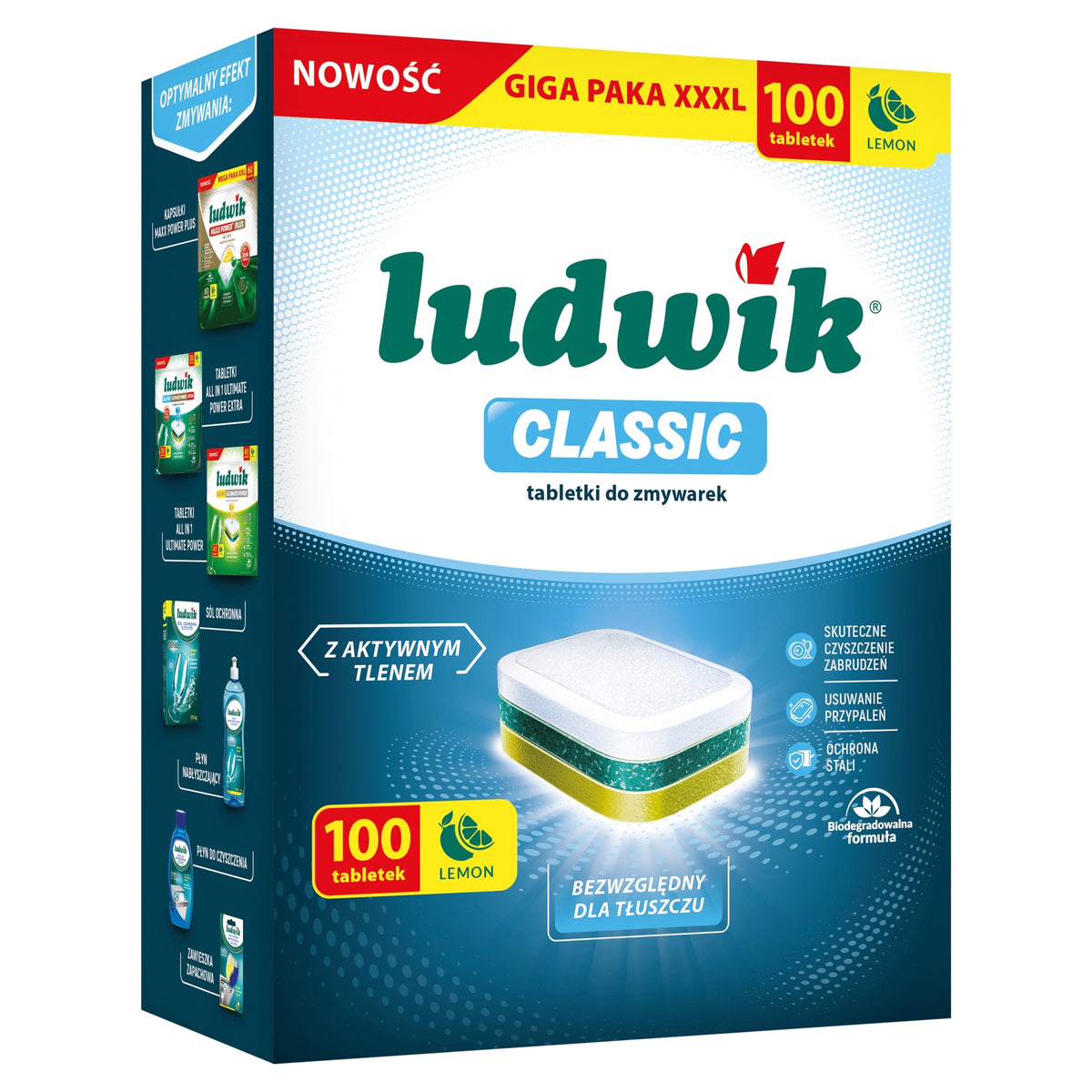 LUDWIK Classic Lemon Dishwasher Tablets 100pcs Active Oxy Power